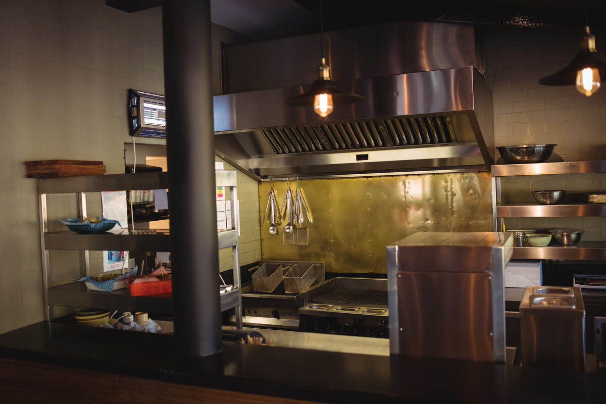 The interior of a commercial restaurant kitchen